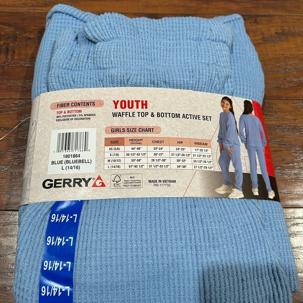 Gerry -Blue youth waffle top & bottom set-Active set
